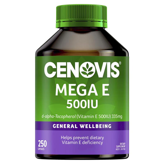 Cenovis Mega E 500IU Natural Vitamin E Supplement - 250 Capsules - Auzzistore