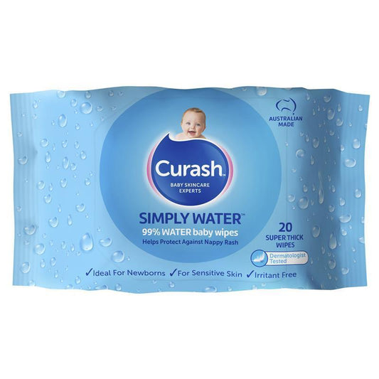 Curash Simply Water Wipes 20 Pack - Gentle Baby Wipes
