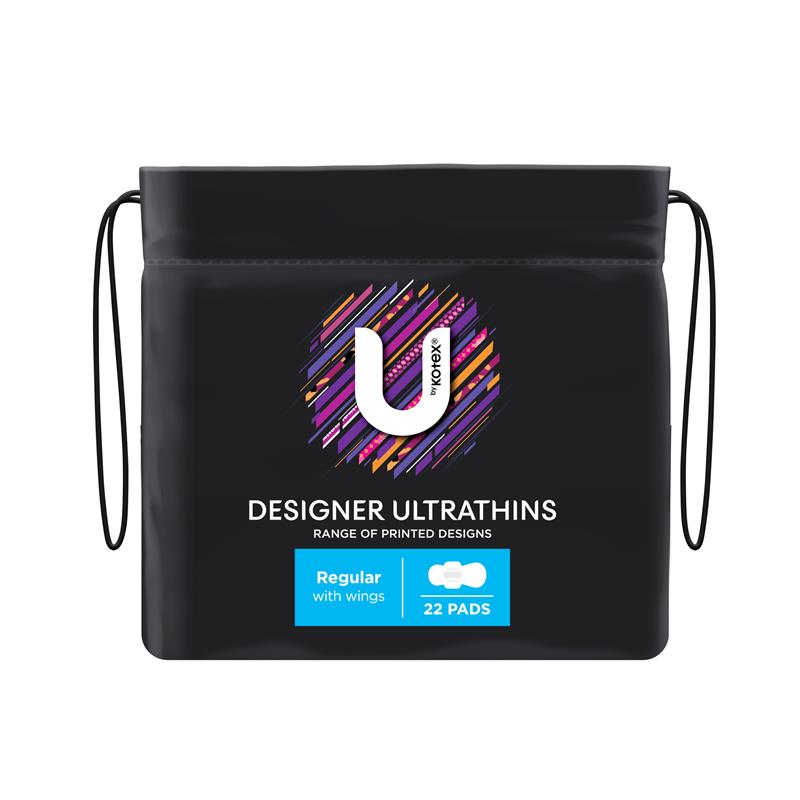 U by Kotex Designer Series Ultrathin Wings Pads, Regular, 22 Pads