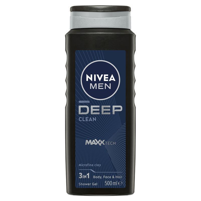 NIVEA Men Deep Clean Shower Gel 500ml – Natural Clay & Biodegradable