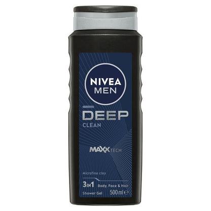NIVEA Men Deep Clean Shower Gel 500ml – Natural Clay & Biodegradable