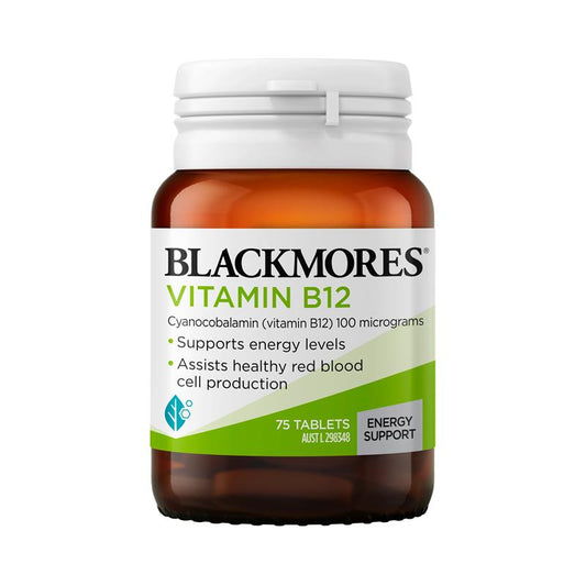 Blackmores Vitamin B12 100mcg Tablets - 75 Count for Energy Support - Auzzistore
