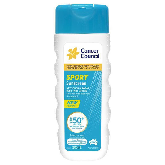 Cancer Council SPF 50 Sport Dry Touch & Sweat Resistant 200ml - Hydrating & Protective
