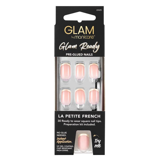 Glam By Manicare Glam Ready Pre-Glued Nails - La Petite French - 30 Pieces - Auzzistore
