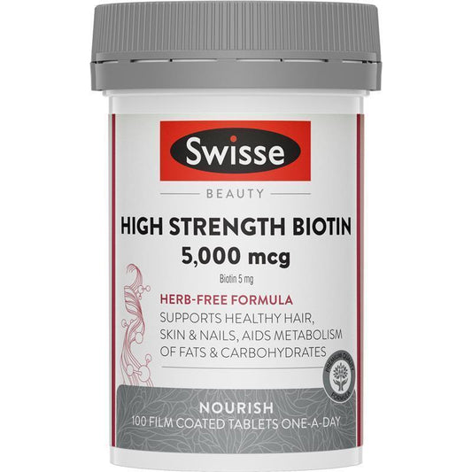 Swisse Beauty Biotin 5000mcg for Hair Skin Nails, 100 Tablets