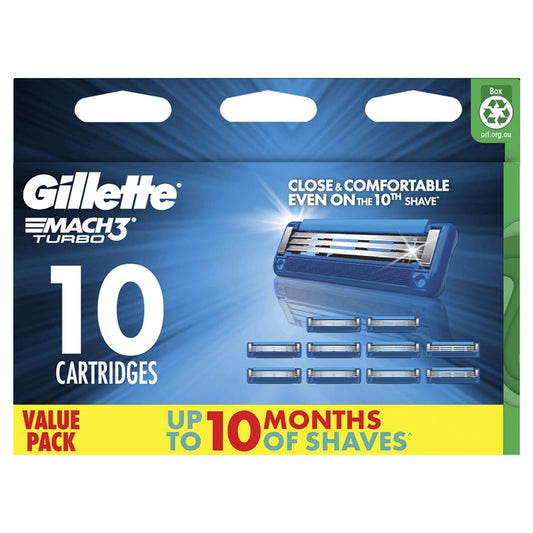 Gillette Mach 3 Turbo 3D Cartridges Value Pack 10 Count - Auzzistore