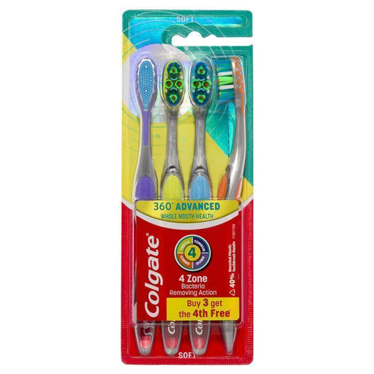 Colgate 360° Advanced Whole Mouth Health Soft Toothbrush - 4 Pack