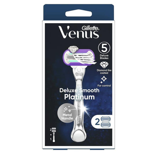 Gillette Venus Deluxe Smooth Platinum Razor + 2 Blade Refills - Women's Shaving Essentials - Auzzistore