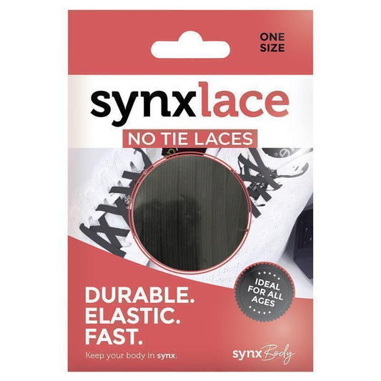 Synxlace No Tie Laces - Black (2 Laces, 4 Tips, 4 Grips)