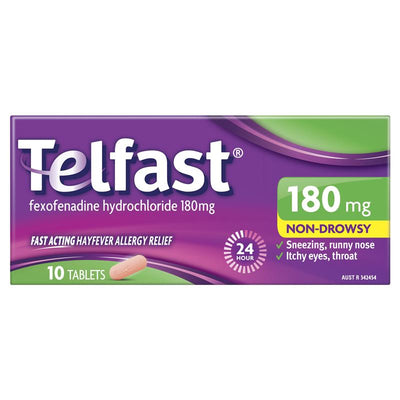 Telfast Hayfever Allergy Relief 180mg Non-Drowsy Antihistamine Tablets - 10 Pack