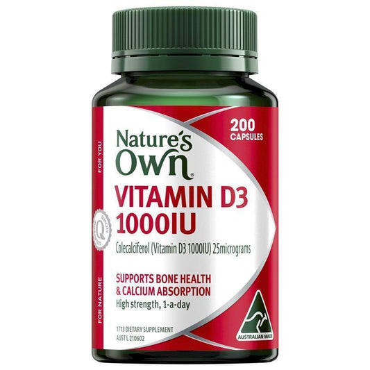 Nature's Own Vitamin D3 1000IU - Bone Health Support, 200 Capsules