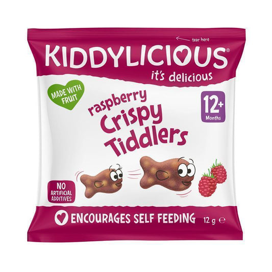 Kiddylicious Crispy Tiddlers Raspberry 12g - Fun Snack for Toddlers