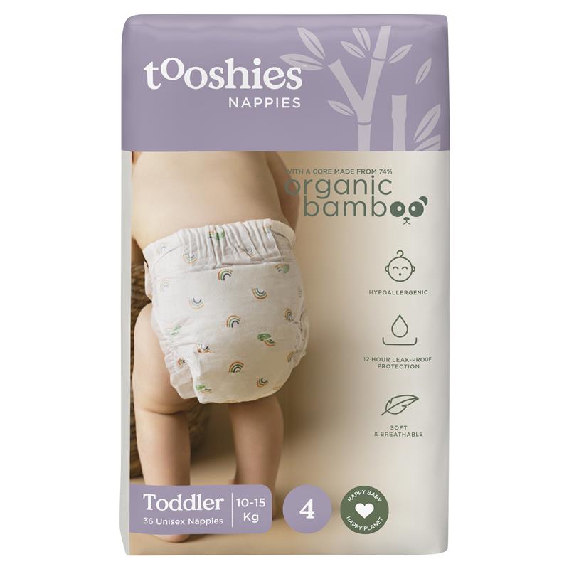 Tooshies Eco Nappies with Organic Bamboo Size 4 Toddler (10-15kg) - 36 Pack