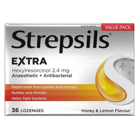 Strepsils Extra Sore Throat Lozenges - Honey & Lemon, 36 Pack - Auzzi Store