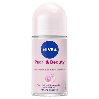 NIVEA Pearl & Beauty Roll-On Deodorant 50ml, 72H Protection, Avocado Oil