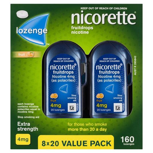 Nicorette Quit Smoking Extra Strength Nicotine Lozenge Fruitdrops - 8 x 20 Pack - Auzzi Store