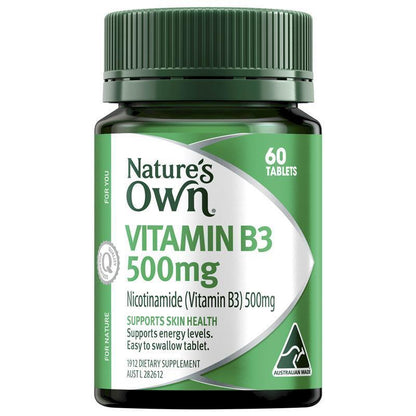 Nature's Own Vitamin B3 500mg - 60 Tablets for Energy & Skin Health