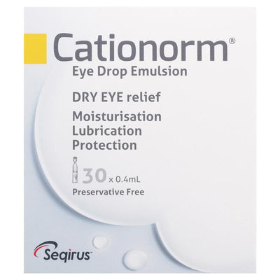 Cationorm Preservative Free Eye Drops 0.4ml x 30 Vials - Dry Eye Relief
