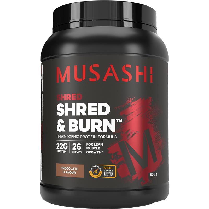 Musashi Shred And Burn Thermogenic Protein Formula - Chocolate 900g - Auzzi Store