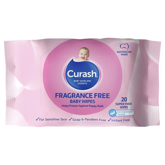 Curash Babycare Fragrance Free Wipes - 20 Pack for Sensitive Skin-Auzzi Store