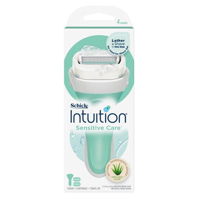 Schick Intuition Sensitive Care Razor Kit, 4-Blade, 2 Moisturizing Refills