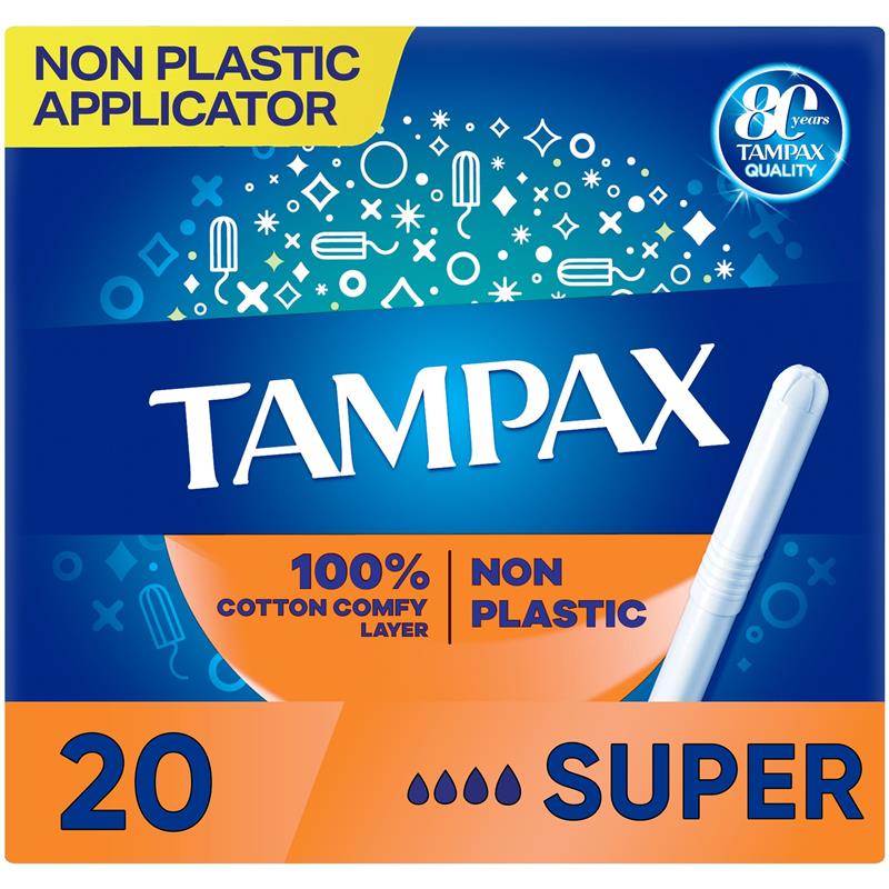 Tampax Super 14g Heavy Flow Tampons with Applicator - 20 Pack