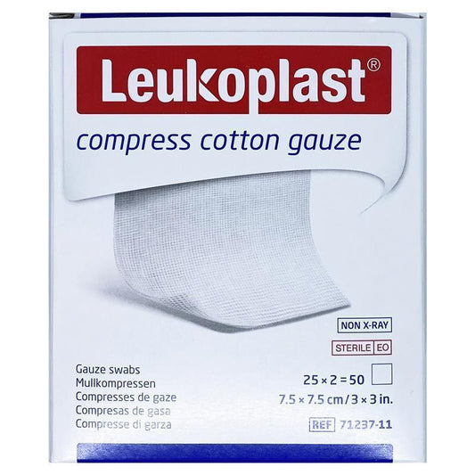 Leukoplast Compress Cotton Gauze - 7.5 x 7.5cm, 50 Pack