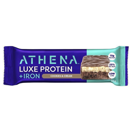 Athena Luxe Protein + Iron Cookies & Cream Bar - 55g - Auzzistore