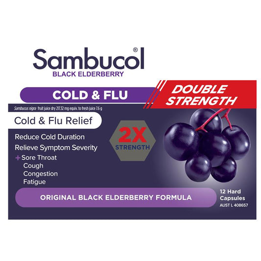 Sambucol Cold & Flu Double Strength 12 Capsules - Immune Support