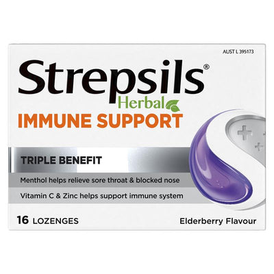 Strepsils Herbal Immune Support Lozenges with Elderberry & Echinacea 16 Pack