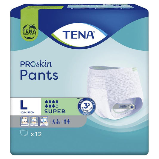 Disposable TENA ProSkin Super Incontinence Pants - Large, 12 Pants