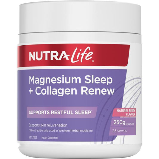 Nutra-Life Magnesium Sleep + Collagen Renew - Berry Flavoured Powder 250g