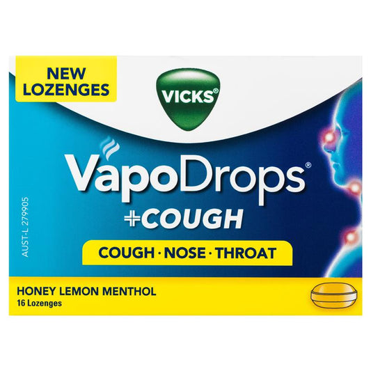 Vicks VapoDrops + Cough Honey Lemon Menthol Lozenges - 16 Count-Auzzi Store