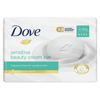 Dove Sensitive Beauty Bar 2x90g, Fragrance-Free & Moisturizing