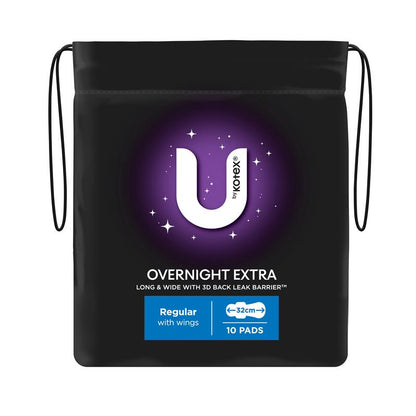 U by Kotex Overnight Extra Pads with 3D Leak Barrier - 10 Pads