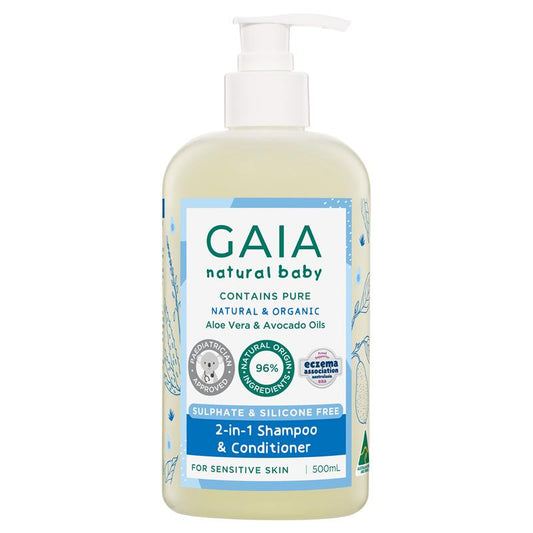 Gaia Natural Baby 2 in 1 Shampoo and Conditioner - 500ml - Gentle & Natural Formula - Auzzistore