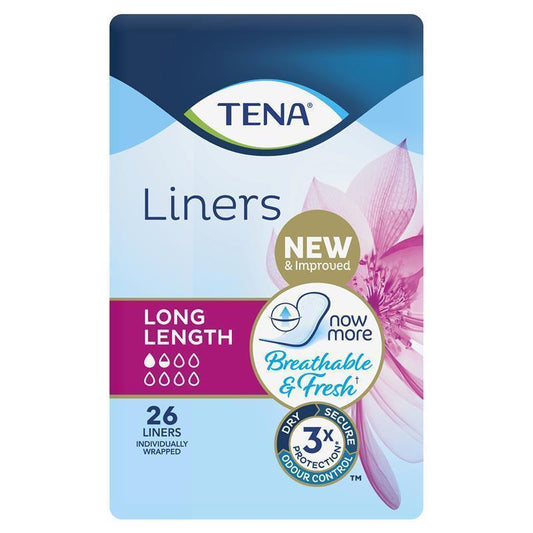 Tena Long Liners 26-Liners | Breathable, Odor Control, 3X Leak Protection