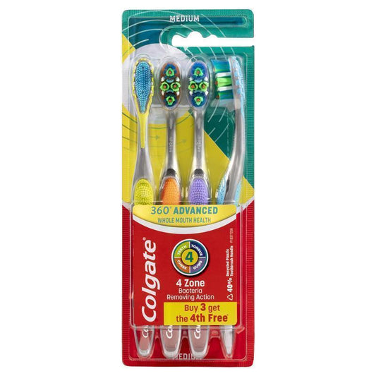 Colgate 360° Advanced Whole Mouth Health Medium Toothbrush - 4 Pack