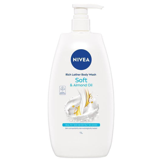 NIVEA Rich Moisture Body Wash with Almond Oil 1L, pH Balanced