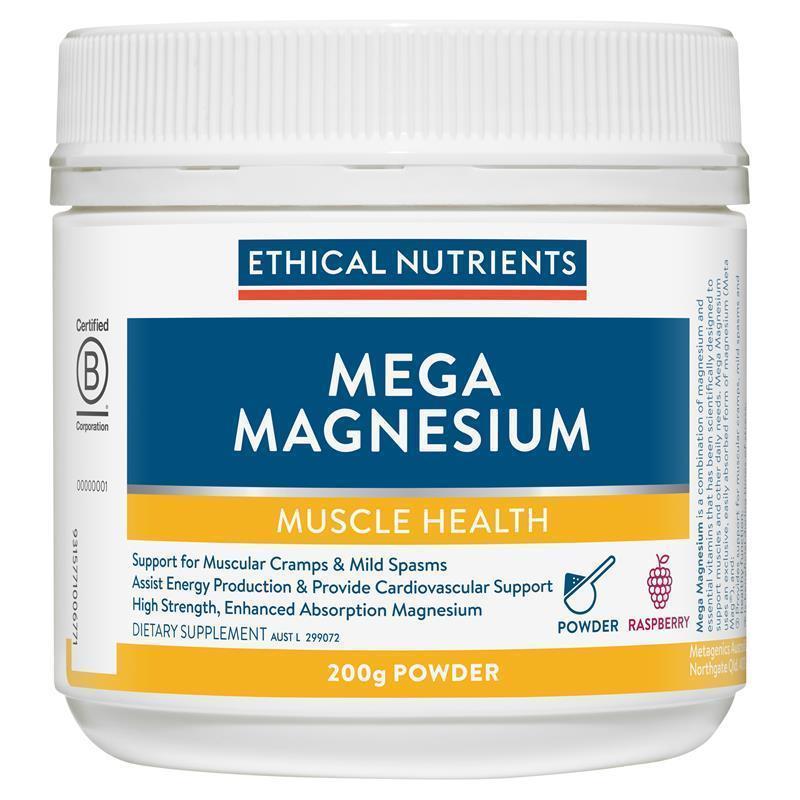 Ethical Nutrients Mega Magnesium 200g Powder - Raspberry Flavor-Auzzi Store