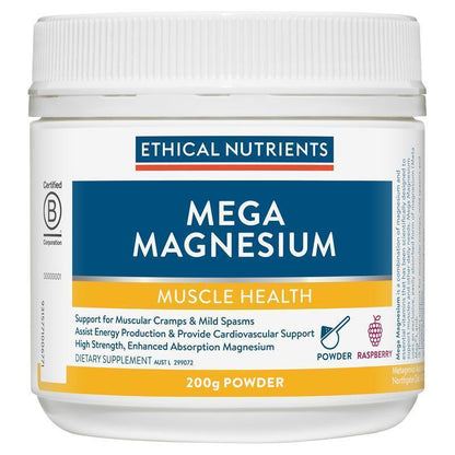 Ethical Nutrients Mega Magnesium 200g Powder - Raspberry Flavor-Auzzi Store