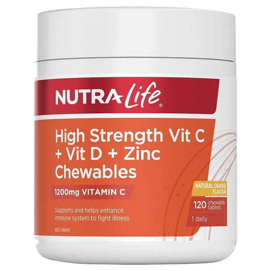 NutraLife 1200mg Vitamin C+D+Zinc Chewables 120 Tablets