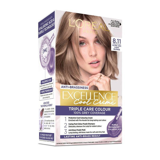 L'Oreal Paris Excellence Cool Creme Permanent Hair Colour 8.11 Ultra Ash Light Blonde - Auzzistore