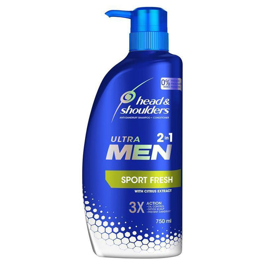 Head & Shoulders Ultra Men Sports Fresh 2in1 Anti Dandruff Shampoo & Conditioner - 750ml - Auzzistore