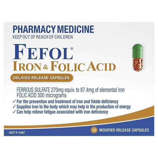 Fefol Iron and Folate Supplement - 30 Capsules for Energy and Vitality-Auzzi Store