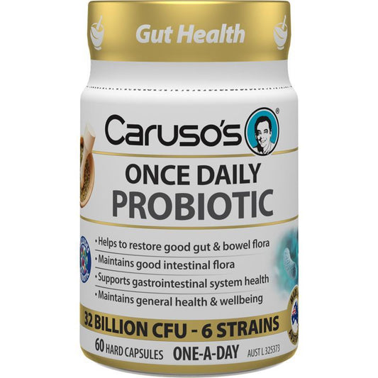 Caruso's Once Daily Probiotic 32B CFU, 6 Strains + Prebiotic, 60 Caps - Auzzistore