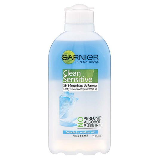 Garnier Clean Sensitive 2 in 1 Waterproof Face and Eye Makeup Remover 200ml - Gentle Cleansing-Auzzi Store