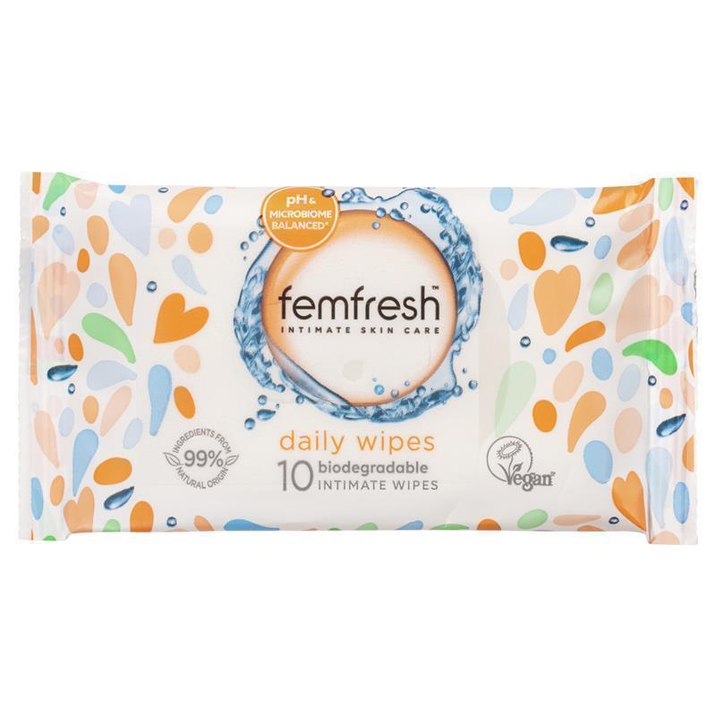 Femfresh Biodegradable pH Balanced Intimate Wipes - 10 Travel Pack