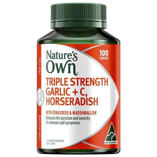 Nature's Own Triple Strength Garlic, Vitamin C & Horseradish – Immune Support, 100 Tablets