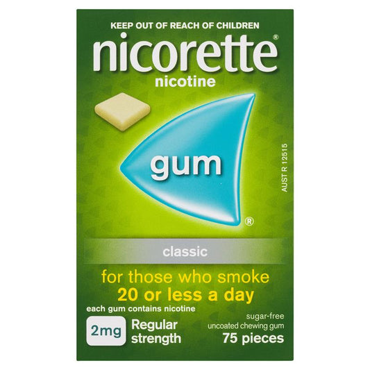 Nicorette Gum 2mg Classic - 75 Sugar-Free Pieces
